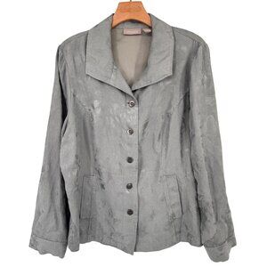 Chicos Womens Gray Button-Front top faux suede Size large  Long Sleeve
